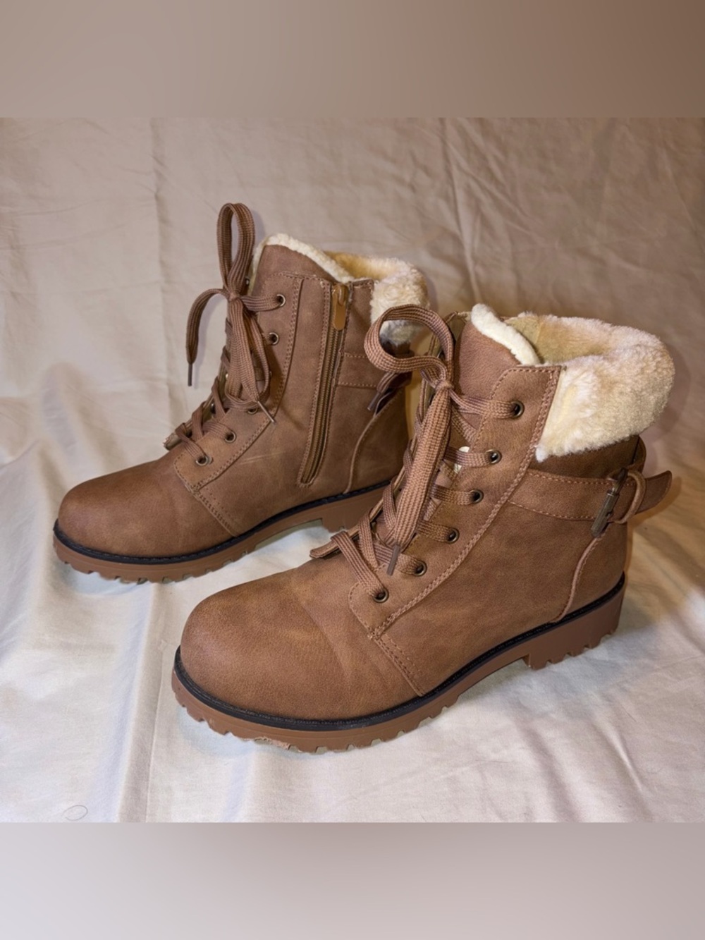 Apres Lace-Up Faux-Shearling Ankle Boots